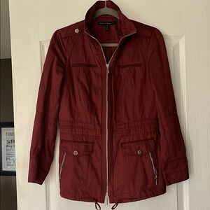 White House Black Market Red Utility Jacket with Zipper Closure